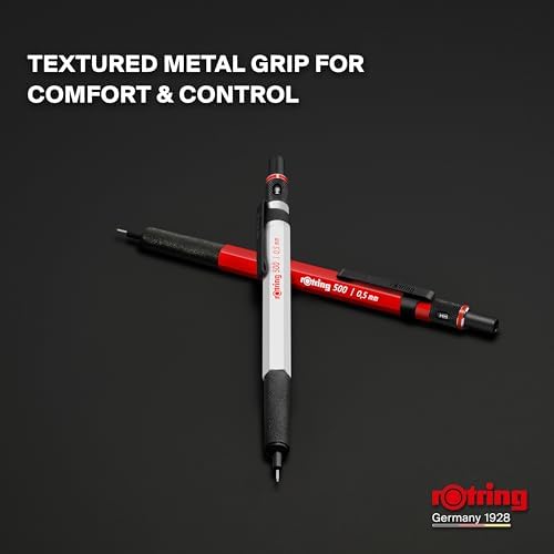 rOtring 500 Mechanical Pencil, White Hexagonal Plastic Barrel and Non-Slip Textured Metal Grip, 0.5mm, HB Lead, 1 Count - Precision, Comfort, Sleek, Writing