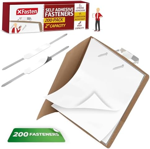 XFasten Self Adhesive Fasteners 2 Inch Capacity 200-Pack Archival-Grade Two Prong Paper Fasteners 2 Inch for Metal File Fastening, Folders, Medical Reports, Thick Paper Stacks, and Folder Accessories