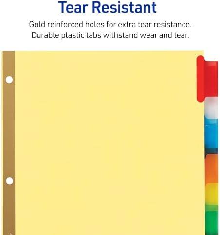 Avery Insertable Dividers for 3 Ring Binders,8 Tabs per Set,Multicolor Big Tabs,Buff Paper with Gold-Reinforced Holes,Great for Organizing Reports,Projects,and More (11111),(Pack of 2)