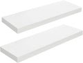 HOOBRO Floating Shelves for Wall, Wall Mounted Shelf Set of 2, 23.6" Hanging Shelf with Invisible Brackets, for Wall Decor Storage in Bathroom Bedroom Kitchen Living Room Office, White WT60BJ01
