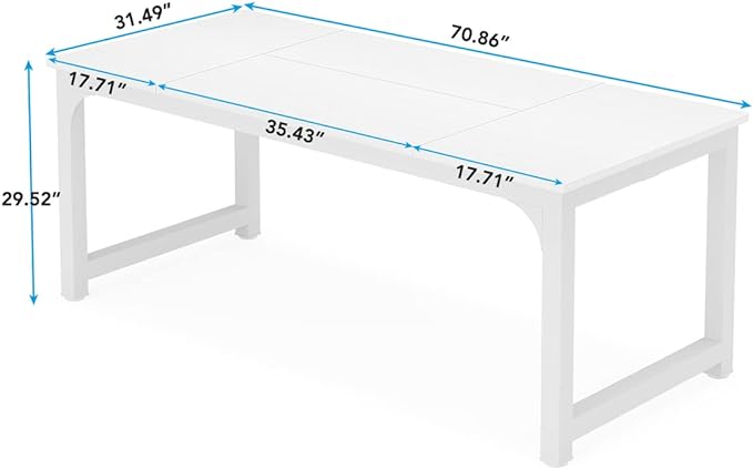 Tribesigns Modern Computer Desk, 70.8 x 31.5 inch Large Office Desk Computer Table Study Writing Desk Workstation for Home Office, White Metal Frame