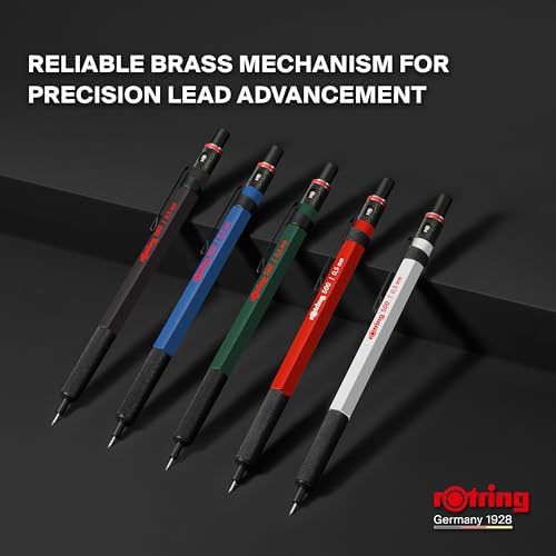 rOtring 500 Mechanical Pencil, White Hexagonal Plastic Barrel and Non-Slip Textured Metal Grip, 0.5mm, HB Lead, 1 Count - Precision, Comfort, Sleek, Writing