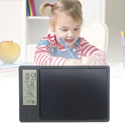 Electronic Digital Calendar, Desktop Calendar Rechargeable Writing Board with Pen, 120mah Erasable LCD Writing Board Calendar, for Office Business Home Decor (Black)