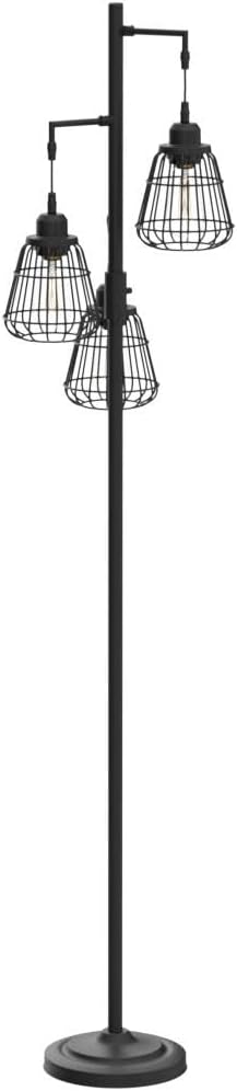 9MMML 68” Living Room Floor Lamp, Industrial Farmhouse 3 Teardrop Cage Standing Lamp,Black Tall Floor Lamp for Bedroom Office, 3 LED Edison Bulbs Included