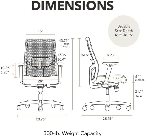 HON Ignition 2.0 ReActiv Ergonomic Office Chair, Lumbar Support, Ocean