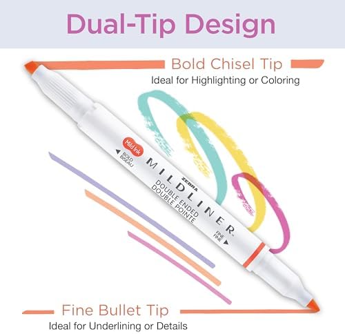 Zebra Pen MILDLINER No Bleed Highlighter, Friendly Colors, Dual Tip, 5-Pack