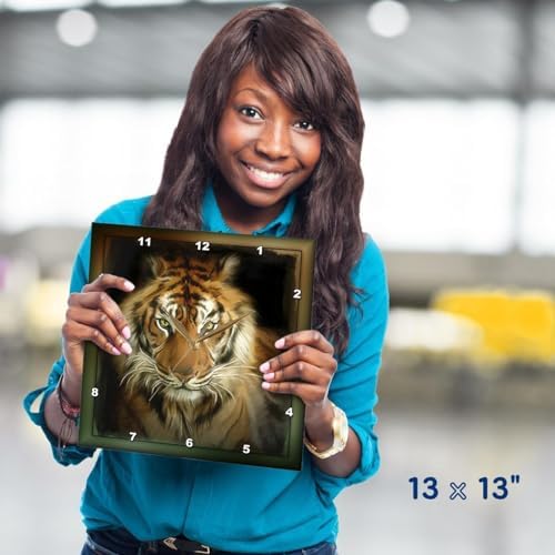 3dRose Wall Clock Silent - 13 inch - Portrait of a Tiger - Designs Animal Themes