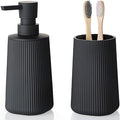 YAUKPH Bathroom Accessories Set 2 Piece Soap Dispenser and Toothbrush Holder for Bathroom Countertop Striped Black