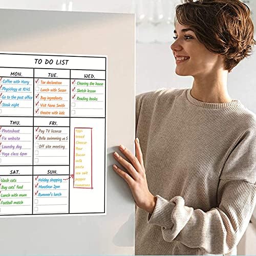 LUCYCAZ Magnetic to Do List Dry Erase Board for Fridge - Vertical Chore Board for Kids, Weekly Planning Boards for Family Chore Chart Whiteboard with 8 Markrs, 12''x17''(A3)