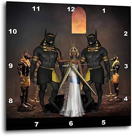 3dRose Wall Clock Silent - 15 inch - Anubis with Egyptian Women - Köhnen Design - Sign Symbol