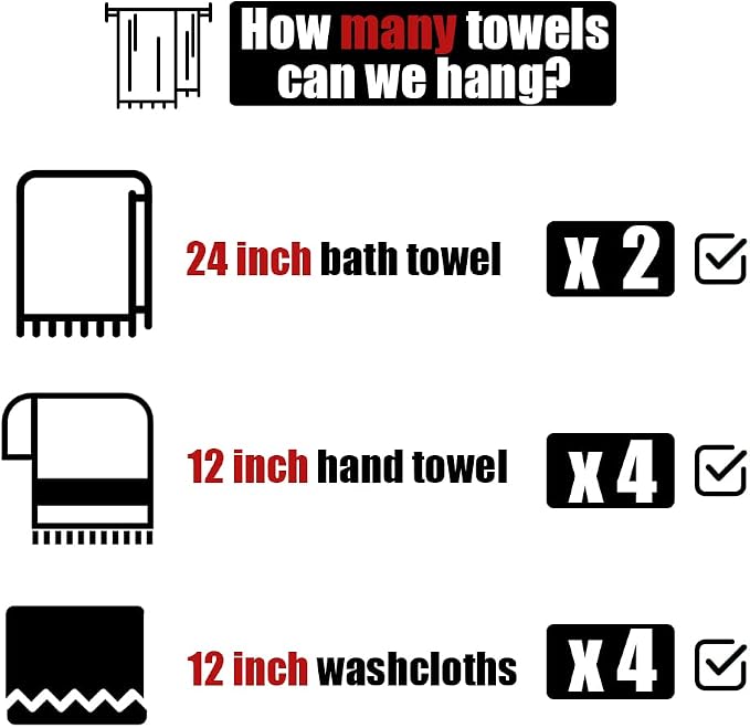 JQK Double Towel Bar 27 Inch, Matte Black Useable Length 24 Inch 304 Stainless Steel Thicken 0.8mm Bath Towel Rack for Bathroom, Towel Holder Wall Mount, TB100L24-PB