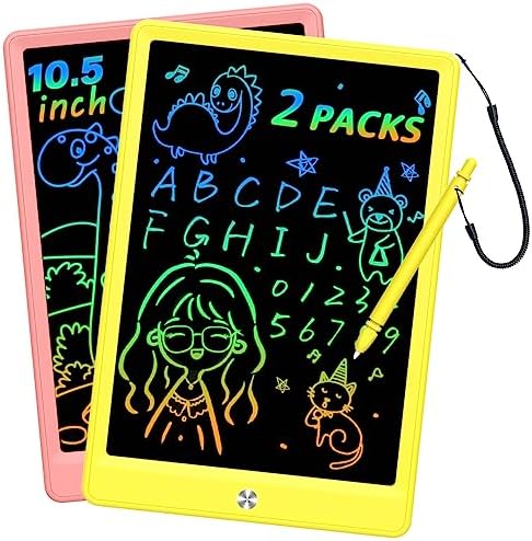 BUKEBU LCD Writing Tablet Doodle Board, Colorful Drawing Pad, Electronic Drawing Tablet, Drawing Pads,Travel Gifts for Kids Ages 3 4 5 6 7 8 Year Old Girls Boys (10.5 inch, Pink+Yellow)