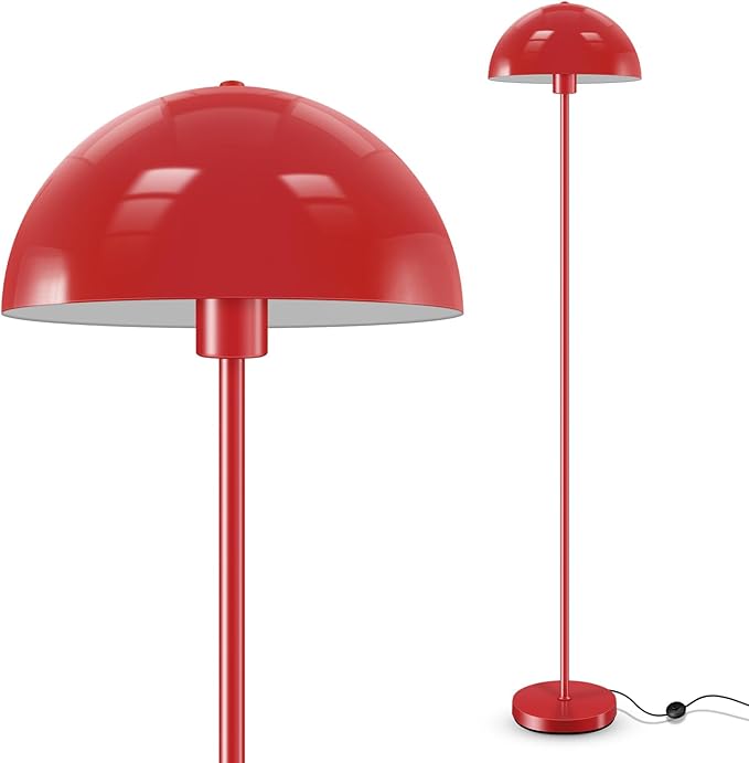 Industrial Floor Lamp, Red Floor Lamp for Living Room, 66Inch Tall Modern Standing Lamp, Stand Up Lamp with Metal Dome Shade, Mid Century Corner Reading Lamp for Bedroom Office Nursery Room, NO BULB
