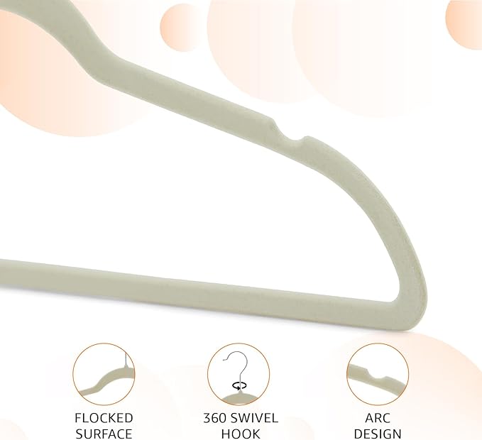 Amazon Basics Slim, Velvet, Non-Slip Suit Clothes Hangers, Ivory/Beige- Pack of 30