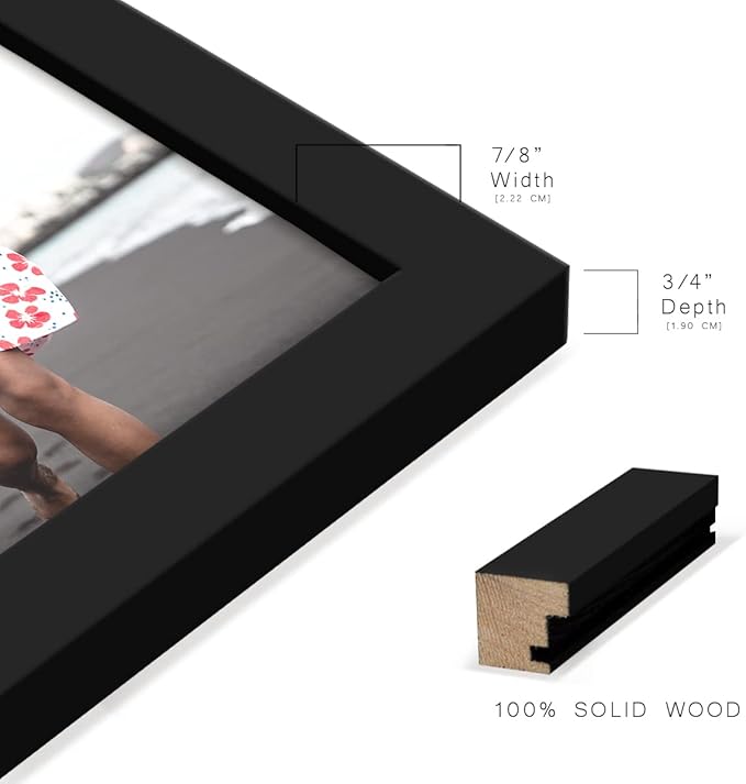 Renditions Gallery 6x8 inch Picture Frame High-end Modern Style, Made of Solid Wood and High Definition Glass Ready for Wall and Tabletop Photo Display, Black Frame