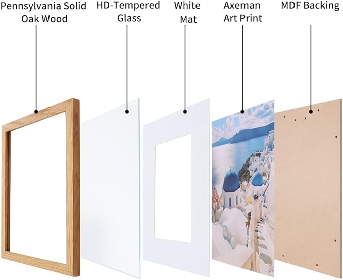 Axeman 27x40 Picture Frame with Mat for 24x36, Solid Oak Wood Poster Frame with Tempered Glass for Home Decor, Wooden 27''x40'' Minimalist Photo Frame Movie Poster Frame with Wall Hooks, Natural