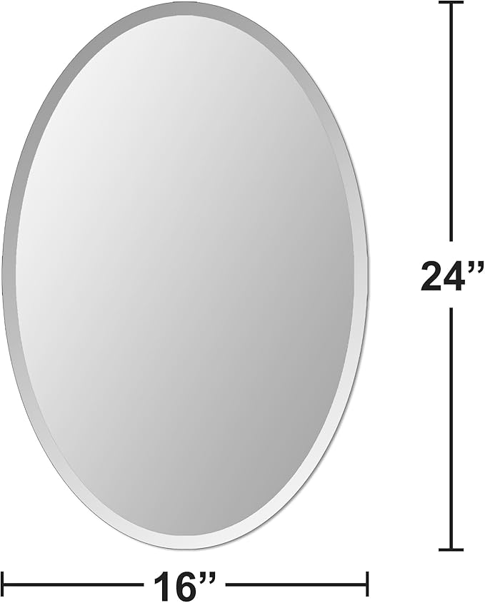 Oval Mirror Frameless Bathroom Mirror for Over Sink, Beveled Polished Wall Mirror for Bathroom, Bedroom, Vanity and Entryway 16" x 24"