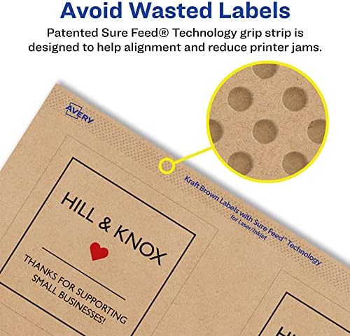 Avery® Kraft Brown Square Labels, Sure Feed® Technology, 3" x 3", 600 Kraft Brown Labels, Print-to-The-Edge, Laser/Inkjet Printable