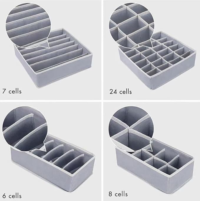 4 Piece Drawer Organiser, Collapsible Non-Woven Sorting Box, Closet Divider