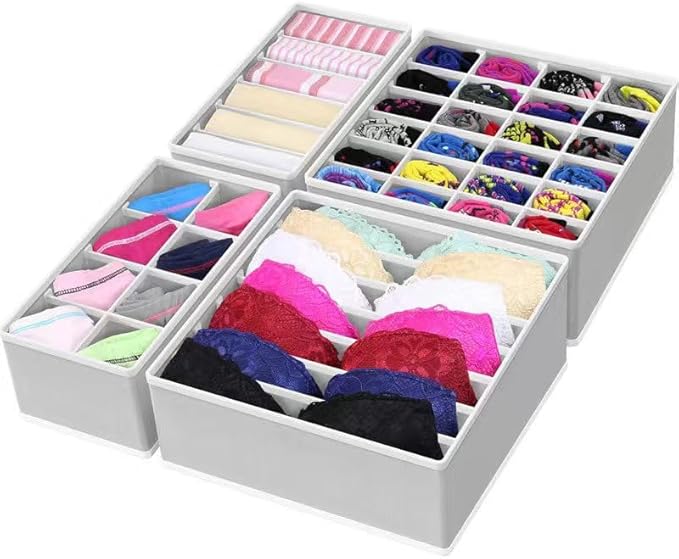 4 Piece Drawer Organiser, Collapsible Non-Woven Sorting Box, Closet Divider