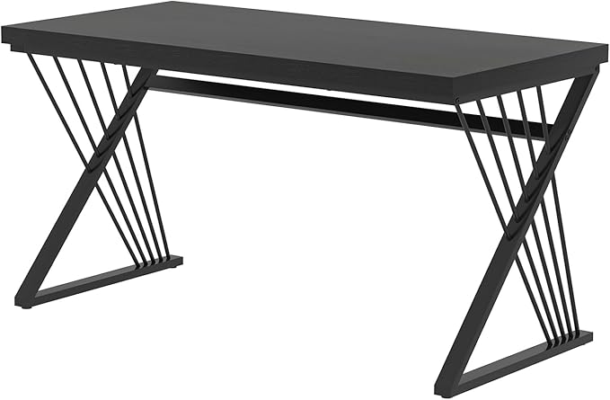 FOLUBAN Black Desk, Modern Wood and Metal Computer Desk for Home Office, Simple Writing Work PC Desks for Bedroom, Industrial Study Gaming Table for Living Room, Black, 53 Inch