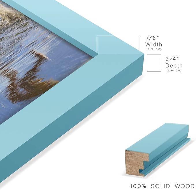 Renditions Gallery 8x10 inch Picture Frame High-end Modern Style, Made of Solid Wood and High Definition Glass Ready for Wall and Tabletop Photo Display, Blue Frame