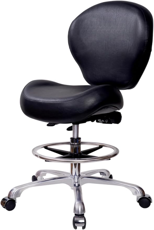 Height Adjustable Rolling Stools Drafting Chair with Backrest & Foot Rest,Work from Home,Studio,Dental,Office for Desk,Salon,Art Studio, Tattoo,Garage, Kitchen, Counter, (Black)