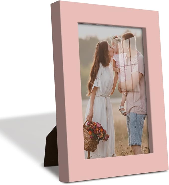 Renditions Gallery 4x6 inch Picture Frame High-end Modern Style, Made of Solid Wood and High Definition Glass Ready for Wall and Tabletop Photo Display, Pink Frame