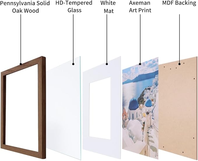 Axeman 22x28 Picture Frame with Mat for 18x24, Solid Oak Wood Poster Frame with Tempered Glass, Wooden 22''x28'' Minimalist Photo Frame Puzzle Frame with Wall Hooks for Art Photo and Prints, Walnut
