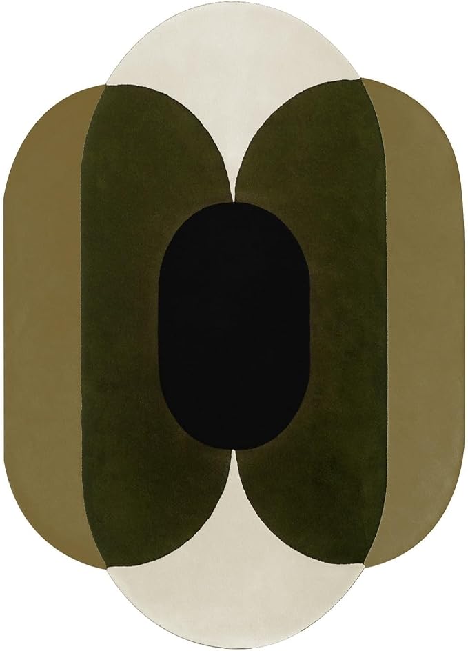 Minimalist Mid Century Modern Abstract Irregular Area Rug for Living Room Bedroom Guestroom Faux Wool Washable Carpet 10x14 Boho Meetingroom Home Office Stain Resistant Floor Rugs Olive Green Beige