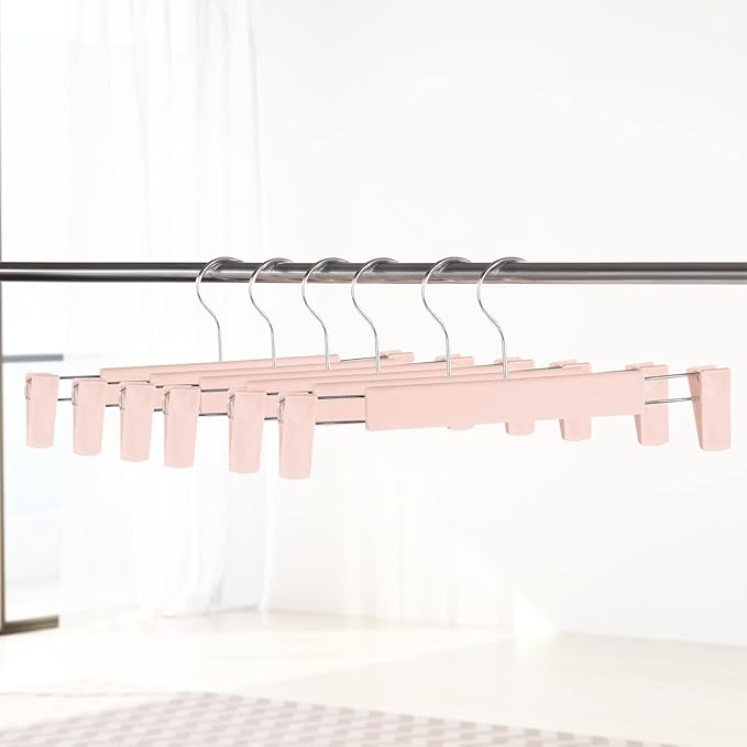 20 Pack Pants Hangers with Adjustable Non-Slip Clips Anti-Rust Hanging Hook for Trouser,Skirts,Jeans,Clothes Hangers Pink