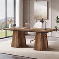 Tribesigns 63-Inch Executive Desk, Large Office Computer Desk with Double Pedestal, Modern Simple Workstations Writing Table Conference Table Business Furniture for Home Office, Espresso Brown