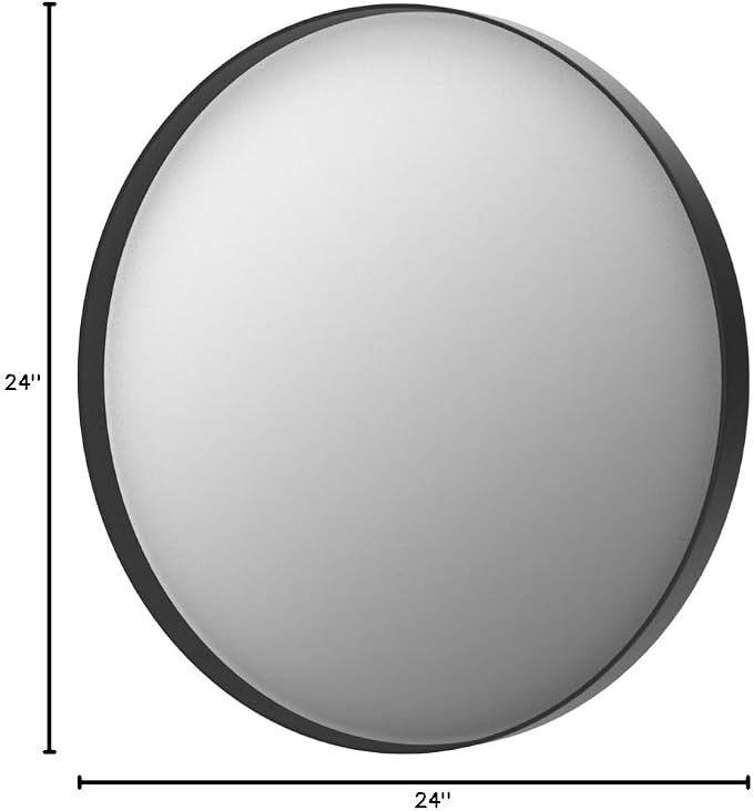 24 Inch Round Bathroom Mirror - Wall Mounted Circle Mirror with Metal Frame, Modern Mirror Suitable for Bathroom, Vanity, Entryway, Living Room, Wall Decor,Black