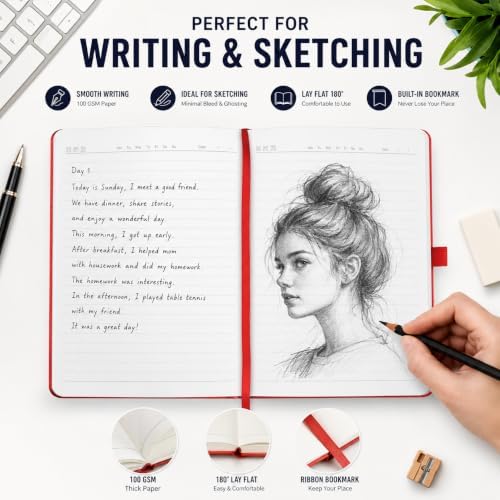 Heture 8 Pack Lined Journal Notebooks, A5 Hardcover Notebooks