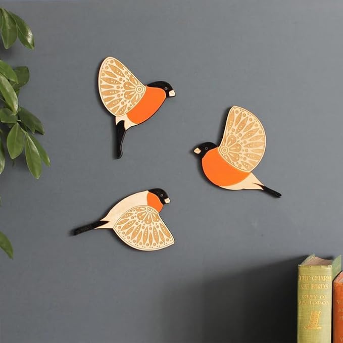 3Pcs Wooden Bird Wall Decor Art Vintage Gothic Home Decor Living Room Bathroom Kitchen Decorations Indoor Outdoor Gift (A)