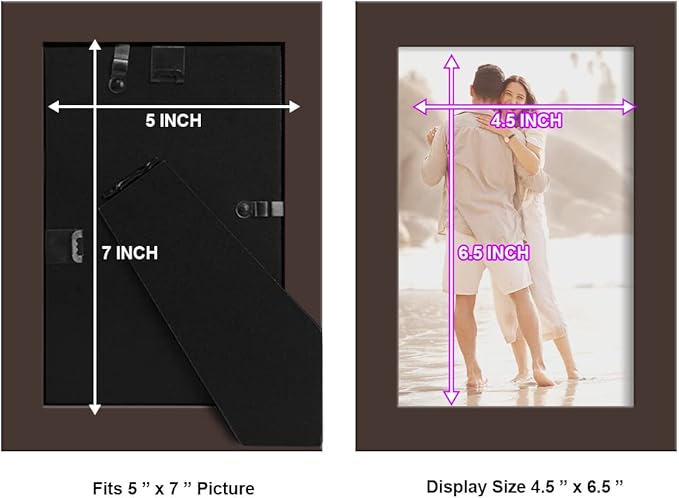 Renditions Gallery 5x7 inch Picture Frame High-end Modern Style, Made of Solid Wood and High Definition Glass Ready for Wall and Tabletop Photo Display, Brown Frame