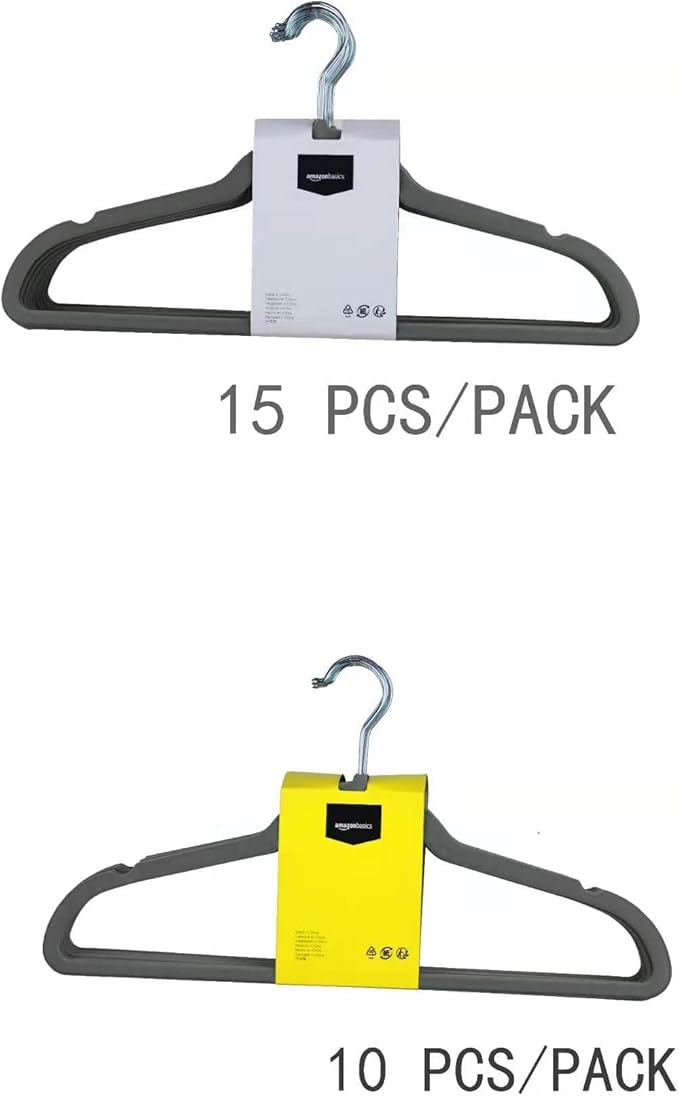 Amazon Basics Slim, Velvet, Non-Slip Suit Clothes Hangers, Gray/Silver - Pack of 50