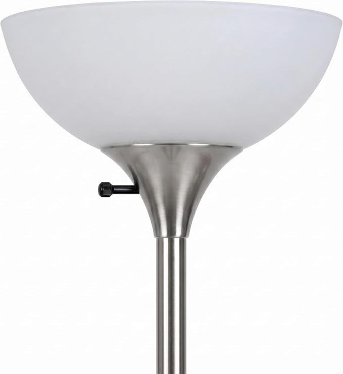 Brightech Sky Dome Dimmable LED Floor Lamp, Torchiere Floor Lamp for Living Room, Bedroom, & Office – Tall Torch Standing Lamp for Reading, Modern Home Decor – Platinum Silver