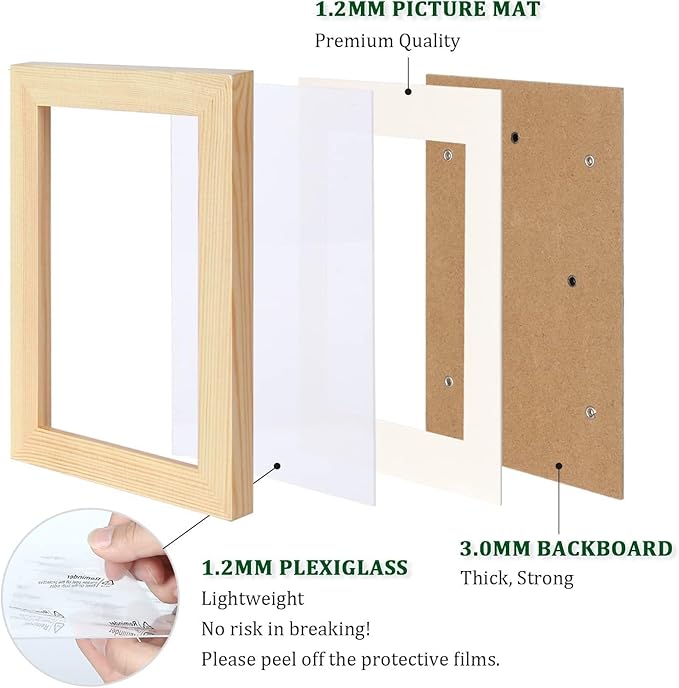 Egofine 16x24 Solid Wood Picture Frame, Made of Solid Wood Covered by Plexiglass 12x18 with Mat 16x24 without Mat, Poster Frame for Wall Mounting Hanging Photo Vertically or Horizontally, Natural Wood