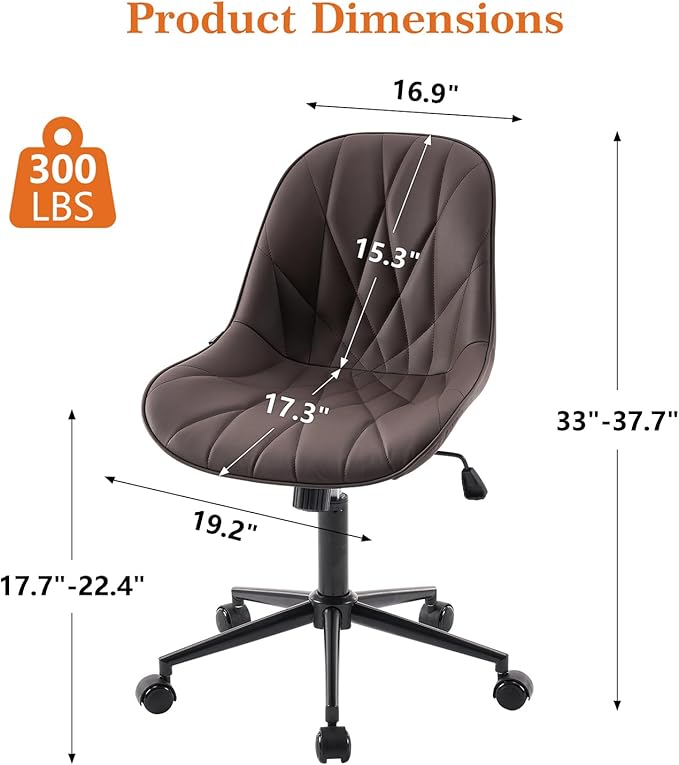 Rowill Modern Office Chair - Ergonomic Swivel Leather Desk Chair with Curved Backrest, Height Adjustable Rolling with Wheels, Perfect for Study Room & Office, Brown