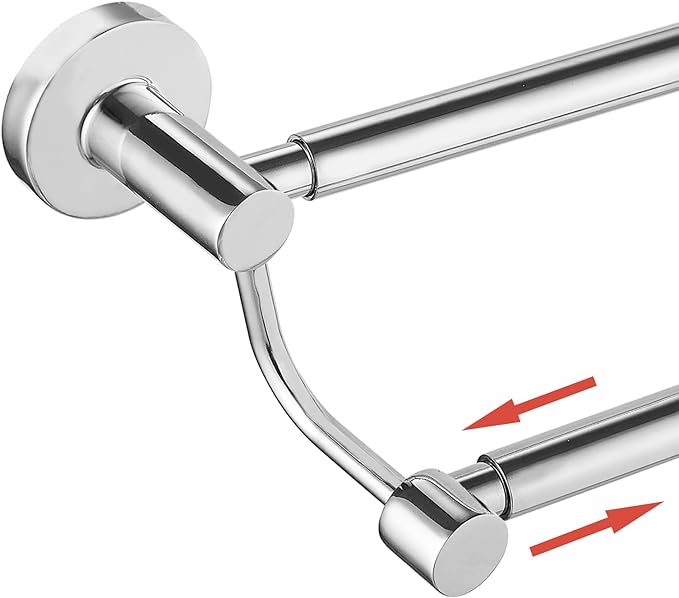 BESy Adjustable 16-26 Inches Double Bath Towel Bar for Bathroom SUS304 Stainless Steel Towel Holder, Hotel Style Wall Mount with Screws Hand Towel Bar Towel Rack Rod Hanger, Polished Chrome Finish