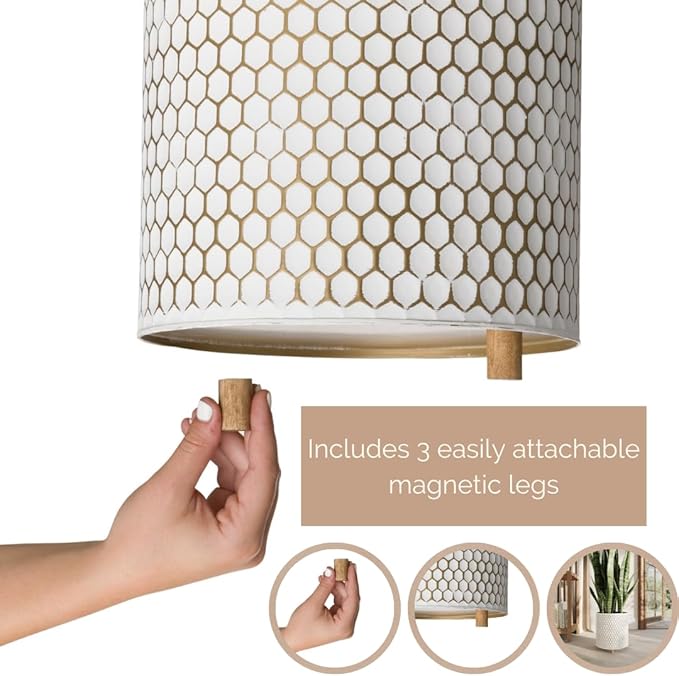 EverNest Honeycomb Gold and White Planter with Wooden Peg Leg Stand, 12-Inch Plant Pot, SelectBase, Mid-Century Modern, Indoor Home Decor Planters (Large, 3 Gallon)