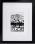 Egofine 11x14 Picture Frame Black - Photo Frame Made of Solid Wood Covered by Plexiglass for Table Top Display Pictures 5x7/8x10 with Mat or 11x14 Without Mat with Wall Mounting Hardware