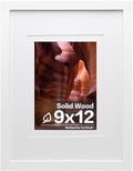Egofine 9x12 Picture Frame Made of Solid Wood White Covered by Plexiglass, Wood Frame for Pictures 5x7 / 6x8 with Mat or 9x12 without Mat, Tabletop and Wall Mounting Display
