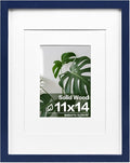 Egofine 11x14 Picture Frame Made of Solid Wood Covered by Plexiglass, Display Pictures 5x7/8x10 with Mat or 11x14 Without Mat for Table Top Display and Wall Mounting Photo Frame, Navy Blue