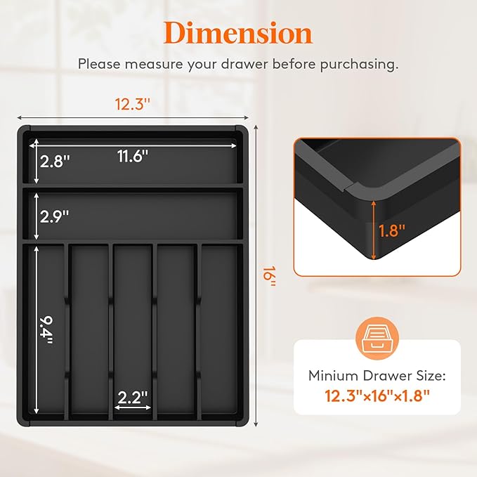 Lifewit Silverware Drawer Organizer Tray, Plastic Cutlery Storage