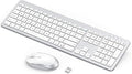 Wireless Keyboard and Mouse - Rechargeable Full Size Flat Keyboard & Mouse Sets with Build-in Lithium Battery, Ultra Thin Quiet Keyboard Mice - Silver and White