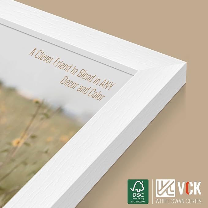 VCK 11x17 Poster Frame Set of 2 - White, Textured Exclusive Solid Wood Picture Frames, Wall Gallery Frame