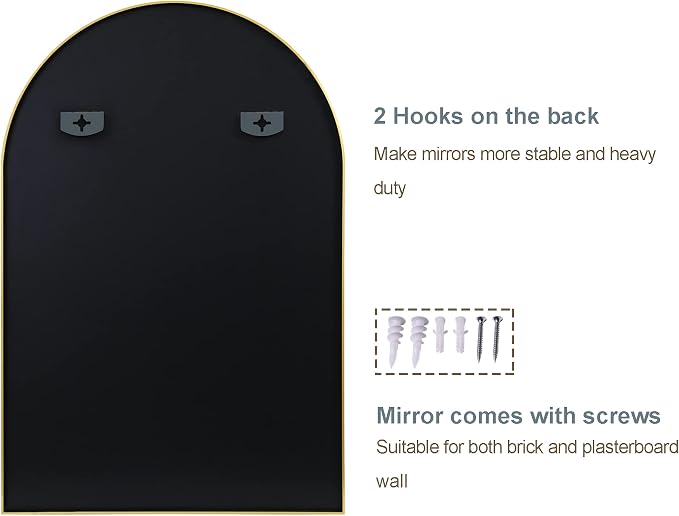 Arched Bathroom Mirror for Wall, 36" x 24" Black Metal Frame Vanity Mirror, HD Glass Over Sink for Bathroom, Entryway, Bedroom