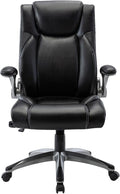 COLAMY Ergonomic Office Chair, High Back Leather Desk Chair with Adjustable Lumbar Knob, Thick Cushion Seat, Flip-up Armrests, Rocking Function, Computer Chair for Home Office, Black